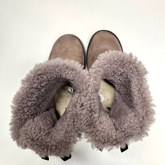 UGG Bailey Bow II Brown Suede Boots Womens 5 Slip On Sheepskin Mid-Calf Boot - Picture 6 of 12